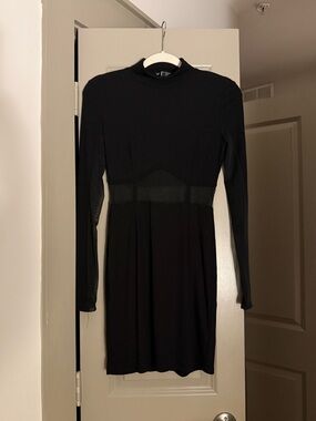 Forever 21 Black Long Sleeve Mesh Waist Bodycon Dress